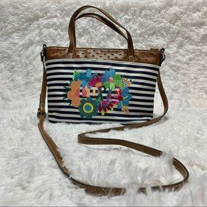 Lily Bloom Handbag Striped Embroidered Flowers